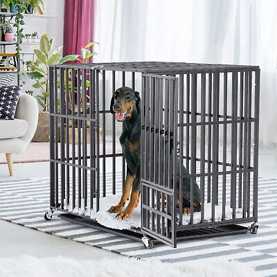 Heavy Duty Anti-chew Dog Cage L-XXL Pet Playpen Crate Kennel With Casters & Tray • $459.96