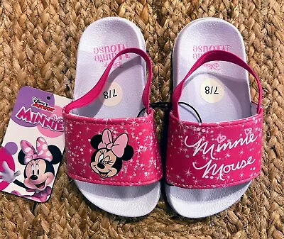 NEW Disney Minnie Mouse Slide Sandal Size 7/8 Toddler Pink Beach Pool Flip Flop • $6.99