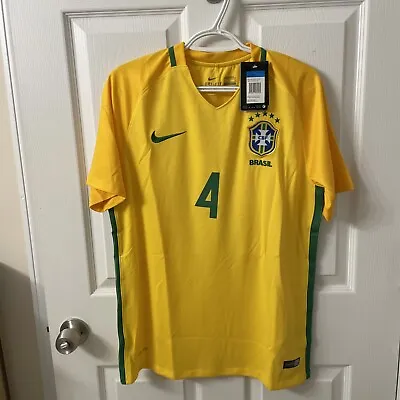 $35 • Buy Nike Dri Fit Brazil National Team Authentic Home Jersey Men Soccer #4 2018 NWT