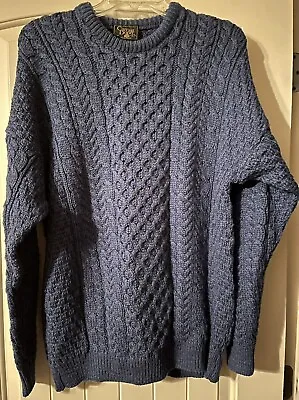 Carraig Donn Vintage Wool Cable Knit Fisherman Sweater Ireland Irish XL. Blue • $45