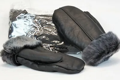 Real Genuine Sheepskin Shearling Leather Mittens Unisex Black / Gray Ash S-2xl • $23.89