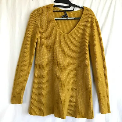 Eileen Fisher Sweater Women Small Yellow Yak Merino Wool Ribbed V Neck Pullon • $33.95