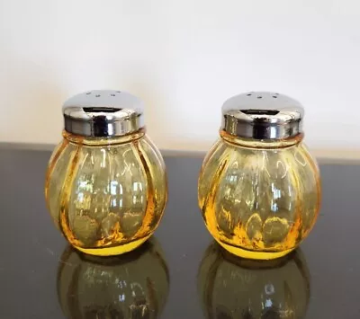 Vintage Fenton Amber Salt And Pepper Shakers Blown Glass Marked  • $20