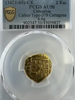 CARTAGENA Colombia Spanish Colonial Gold Cob 2 Escudos 1621-65 Philip IV AU50 • $5000