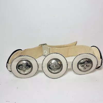 Vintage Salena's Collection Statement Belt Ivory Beige Leather Silver Concho 34” • $34.97