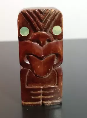 Rotorua Wood Carving TEKO Tiki Tongue Paua Shell Eye 2.5” New Zealand Folk Maori • $14.99