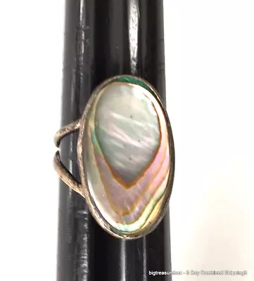 Vtg Ring MARKED MEXICO 925 STERLING SILVER Size 4 Abalone Shell Band Jewelry • $0.99