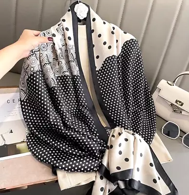 Ladies Cream Black Arty Polka  Dot Long  Chic Neck Dress  Winter Scarf  Shawl • £29.99