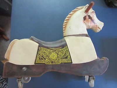 Vintage Rich Toys Wheeled Hobby Horse Riding Toy Plastic With Wood Base  • $40