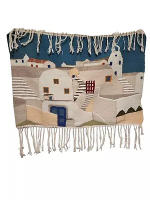 Vintage Southwest Scene Woven Wool Textile Wall Hanging 32x23  Inches • $40