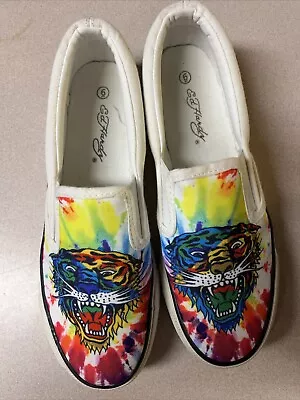 Ed Hardy Poppy  Pride Tie Dye Slip On Shoes Women’s Size 6. Retro 2000 Style Y2K • $15