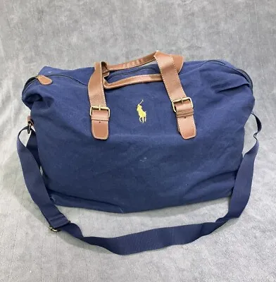 Polo Ralph Lauren Duffel Bag Navy Gym Bag Weekender Overnight Small FAUX Leather • $23.90