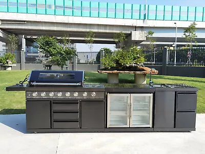 $8795 • Buy NEW Black Stainless Steel Grill Outdoor Kitchen 8 Burner Grill Refrigerator Sink