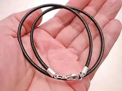 Black Leather Cord Surfer Choker Necklace 3mm W/ Silver Lobster Clasp- Unisex • $7.49