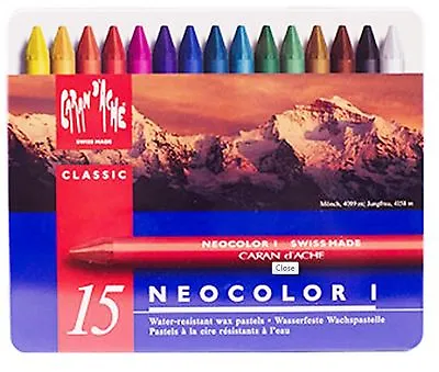 Caran Dache Neocolor I Wax Oil Crayon Pastels Water Resistant Metal Case 15 Set • £17.99