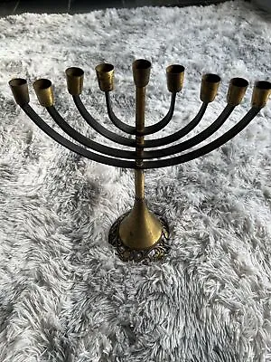 Hanukkah Jewish Chanukah Menorah  Israel Vintage Brass Chanukah Candle Holder • £60