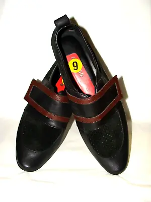 ME TOO Aries Black & Brown Leather Suede Sport Casual Flat Strap Close Shoes 9M • $19.99