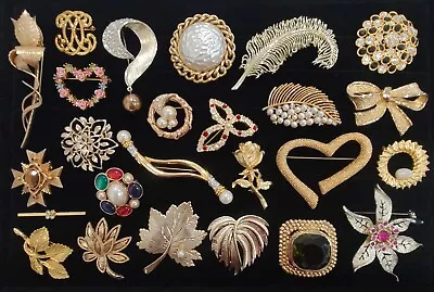 Vintage Now Gold Tone Brooch Pin Lot All Signed Avon Lisner Sarah Cov Coro &more • $14.99