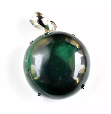 51.85 Ct Natural Green Malachite Round Cab 925 Sterling Silver Healing Pendant • $22.31