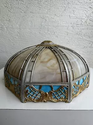 Antique Mission Art Nouveau 16Panel Slag Glass Table Lamp Shade 5M Parts Restore • $225