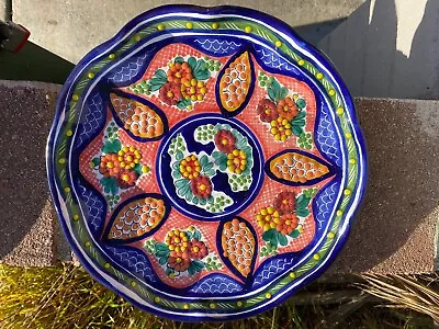 ARTE CRUZ TALAVERA Pueblo Mexico Plate 12 Floral Pattern Authentic Mexican Clay • $12.99