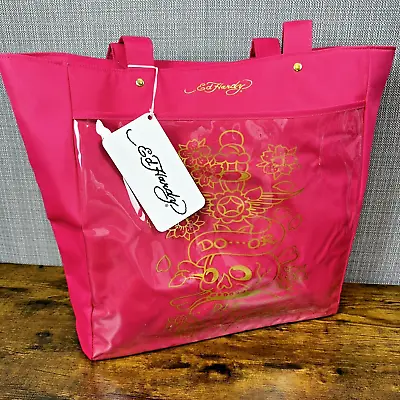Ed Hardy Do Or Die Pink Skull Tattoo Tote Hand Bag See Through New With Tags • $27.99