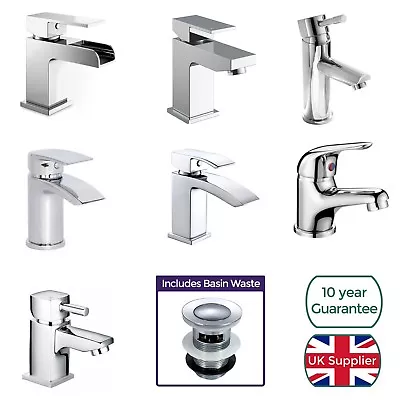 £20.99 • Buy Bathroom Chrome Luxury Modern Basin Sink Mono Round Square Mixer Tap & Waste