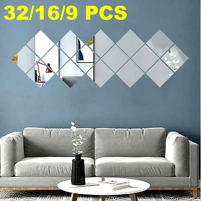 £5.99 • Buy Glass Mirror Tiles Wall Sticker Square Self Adhesive Stick On Art Home Decor 32X
