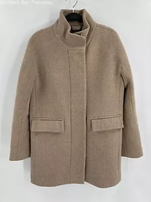 J.Crew Womens Beige Wool Blend Flap Pockets Long Sleeve Full Zip Coat Size 4 • $17.99