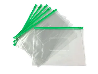 12 X A5 Green Zip Zippy Bags -Document Clear Plastic Transparent Storage Wallet • £6.99