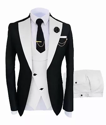 Men's 3 Piece  Blazer+Vest+Pants Suits Slim Fit Tuxedo Groomsmen Bestman Wedding • $77.75