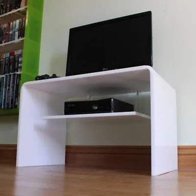 White Acrylic Plastic Table With Shelf Television Stand Unit Coffee Table • £201.30