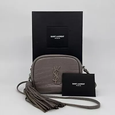 Saint Laurent YSL Blogger Bag In Grey Croc Embossed Leather And Silver Hardware • £460