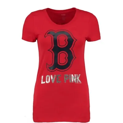 Women's Boston Red Sox PINK By Victoria'sSecret Red Kiss Cam T-Shirt Sz S NEW • $26.99