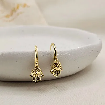 18k Gold Plated Sterling Silver Hamsa Huggie Hoop Earrings • £5