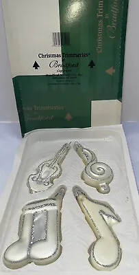 NOS Vtg Ornaments Music Notes 🎵 Blown Glass Instrument BRADFORD White In Box 4 • $19.92