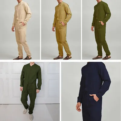 Mens One-Piece Cargo Pants Stand-Up Collar Long Sleeve Jumpsuit Casual Suit New • $35.69