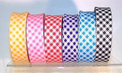 £0.99 • Buy Clearance! Gingham Bias Binding Tape P/Cotton 25mm Wide 6 Bright Colours Per Mtr