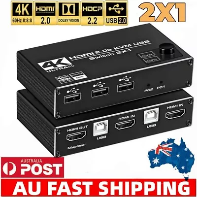 2 Port 4K HDMI KVM Switch Box USB KVM Switcher 2x1 For Mouse & Keyboard Sharing • $36.78