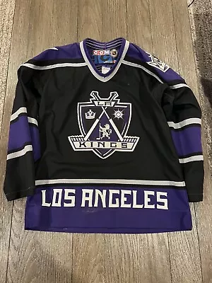 Boys CCM  Los Angeles Kings Nhl Hockey Jersey Large XL Black Purple • $50