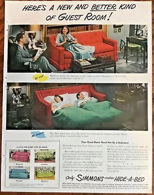 Simmons Hide A Bed Ad 1948 Originl Vintage 1940s Retro Art Print Christmas Illus • $5.50