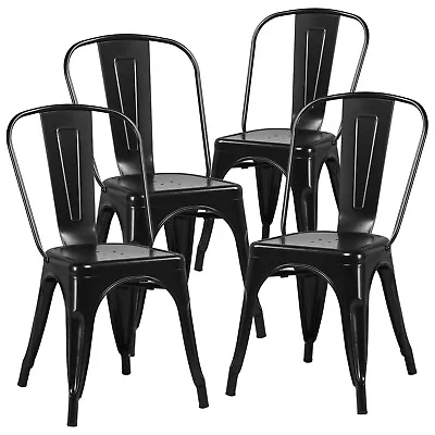 Classic Iron Metal Dining Chair Indoor Outdoor Stackable Coffee Chair Set Of 4 • $112.99