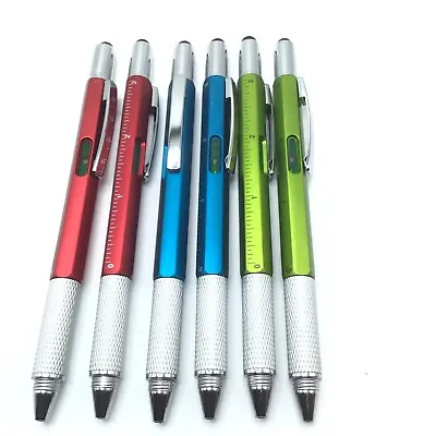 Multifunctional 6 In 1 Pens- Ink Pen Ruler Level Screwdriver 3 Color Lot Of 6 • $18.73