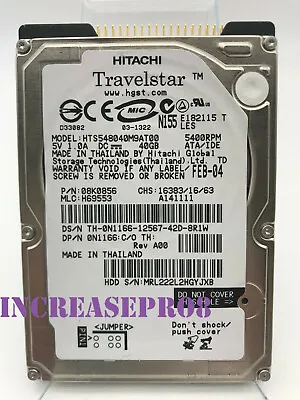 £12.40 • Buy Hitachi 40GB HTS548040M9AT00 5400 RPM IDE 8MB 2.5  Laptop HDD Hard Disk Drive