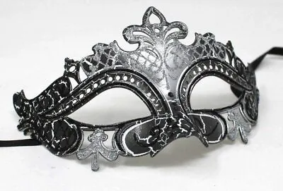 Ladies Silver & Black Rialto Venetian Carnival Masquerade Party Eye Ball Mask • £10.99