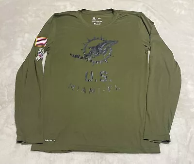 MIAMI DOLPHINS T Shirt Mens Small Athletic Fit Green Salute Service Long Sleeve • $15