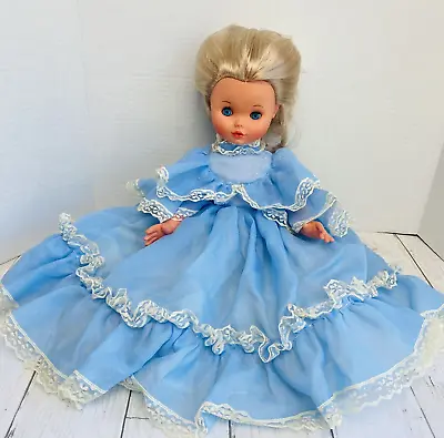 Vintage FURGA ITALY Girl Doll In Original Blue Dress 17 -Beautiful! • $37.50