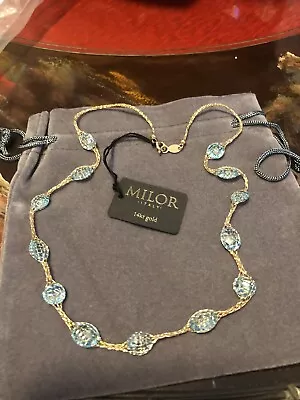 Nwt Milor Italy 14k Gold Mesh 13 Blue Cz Necklace 18'' • $175.95