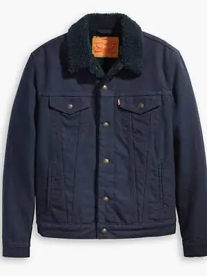 Levis Mens Trucker Jacket Denim Jeans Canvas Sherpa Color Blue 163650117 • $81.99