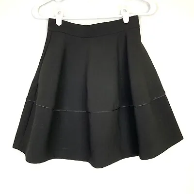 H&M Sz 4 Black Flirty Full High Waisted Short Skirt Pockets Exposed Zipper • $12.99